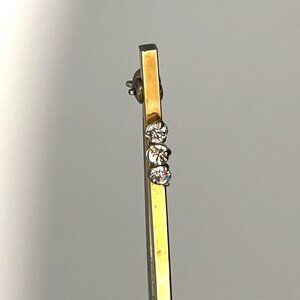Vintage Krementz 14K Gold Filled Bar Pin Brooch 3 Clear Rhinestones Midcentury